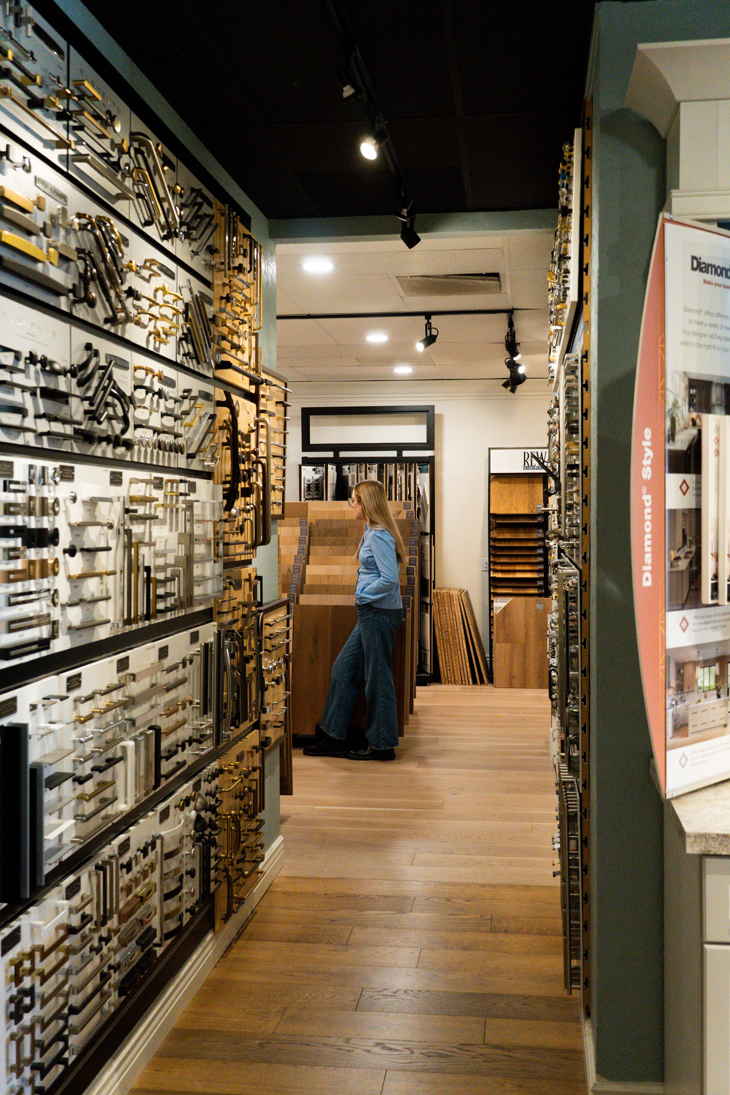 California Cabinets showroom hardware wall