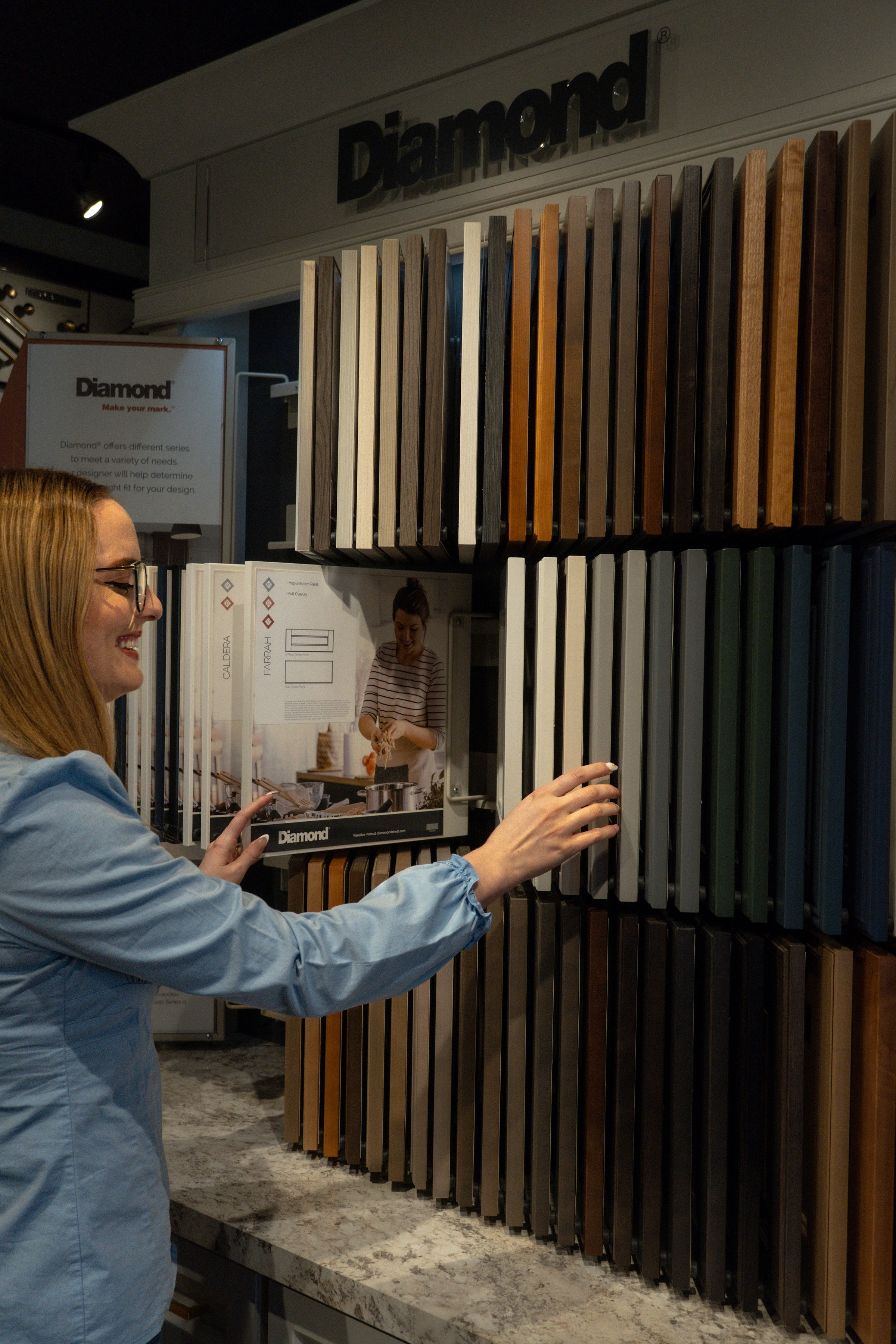 Diamond cabinet finish display at California Cabinets