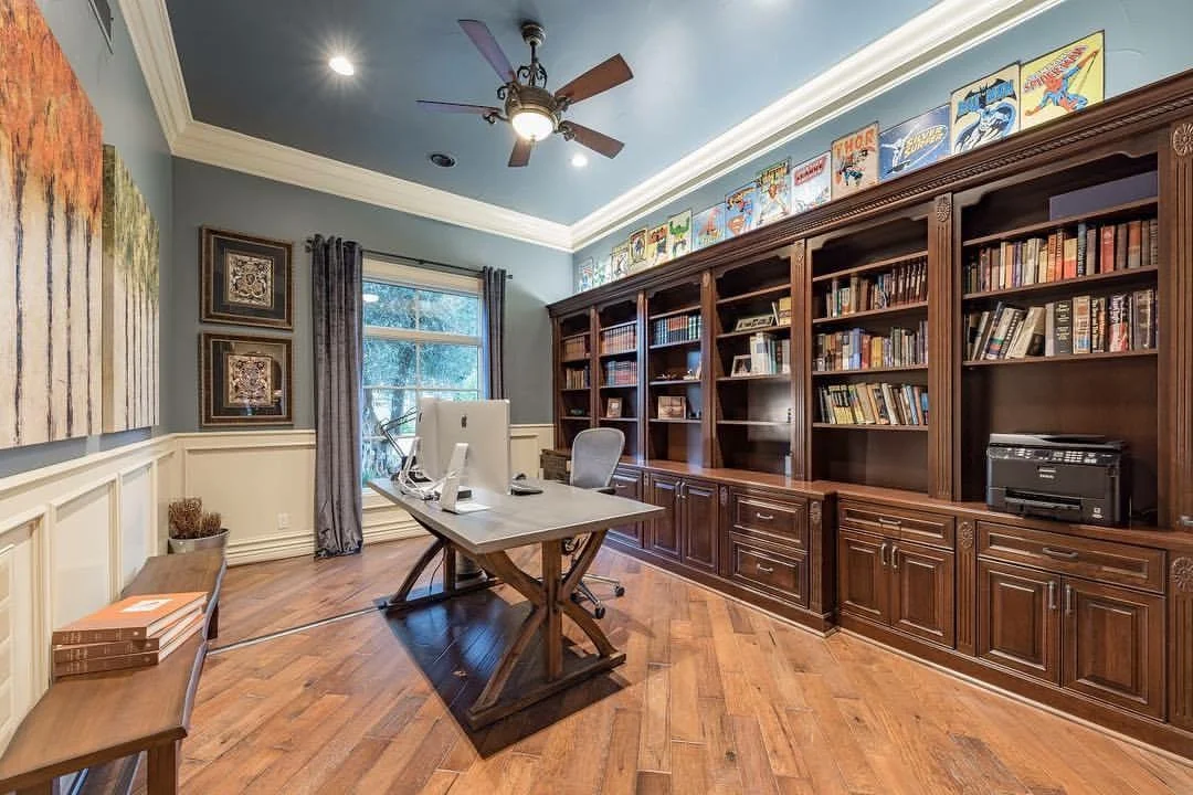 Custom home office library built-ins